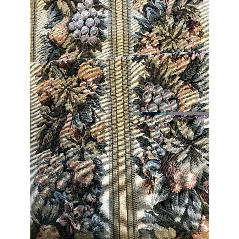 Vintage Woven Fruit Tapestry Table Runner Tassels Farmhouse Cottagecore Style